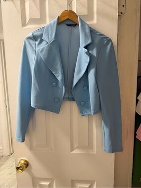 Light Blue Cropped Blazer Jacket